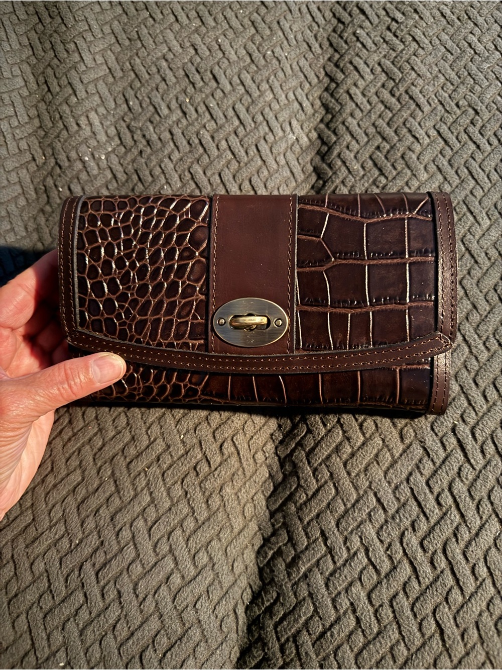 Patricia Nash Dark Brown Croc-Embossed Leather Wallet Clutch